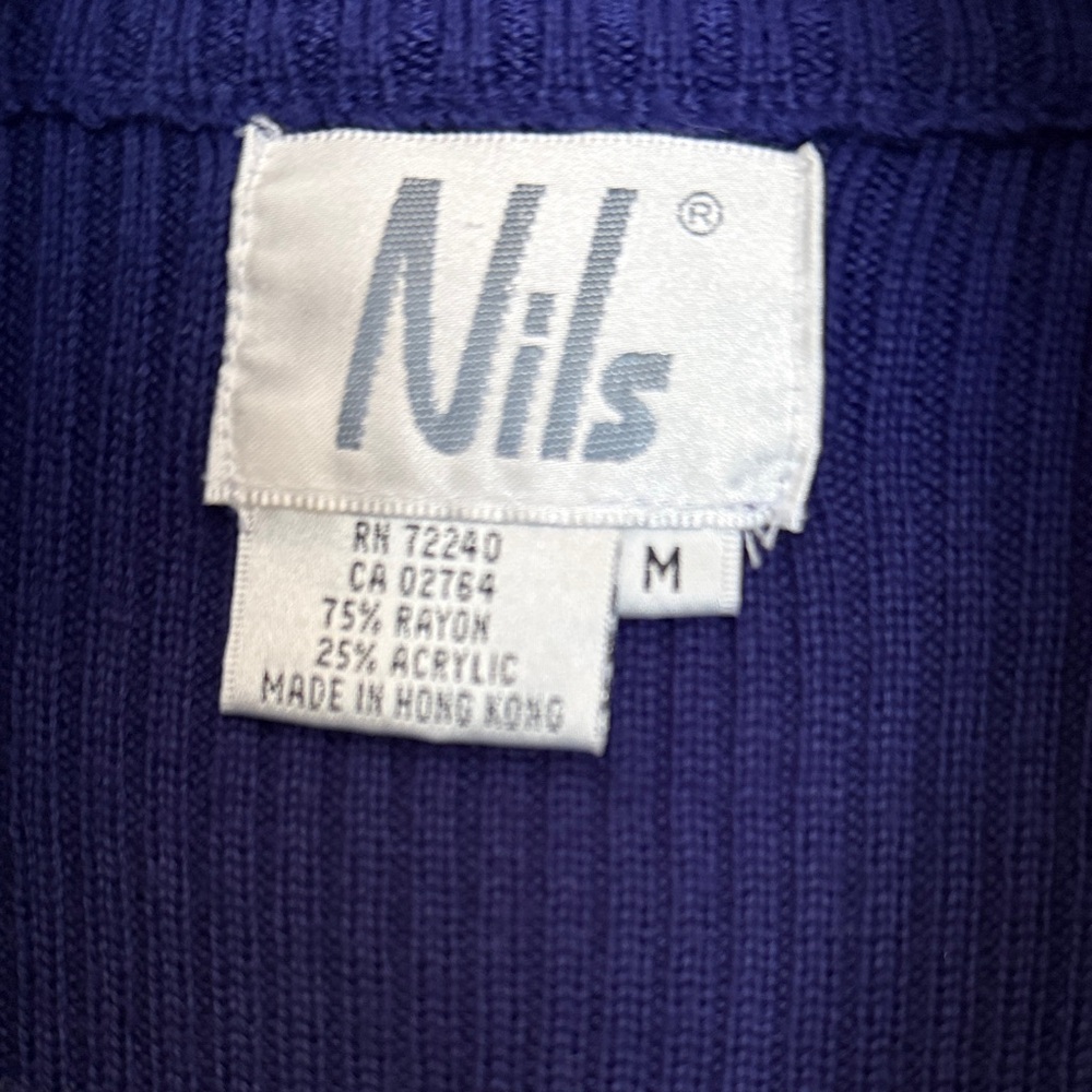 Vintage Nils Women's Blue and Black Zip-Up Sweater - Picture 2 of 5